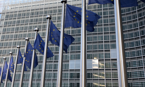 European flags in front  commission on Brussels.
